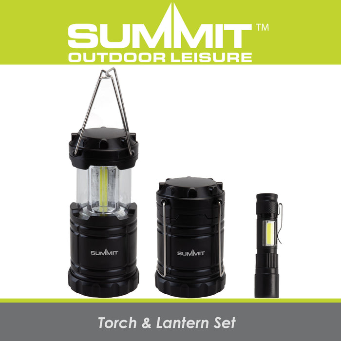 Torch And Lantern rechargeable Set USB Handle to Hang or Carry  Black 2 Set