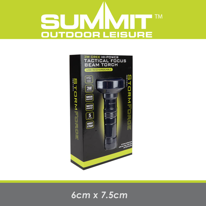 Torch Rechargable 3W Cree Tactical Light USB Water Resistant