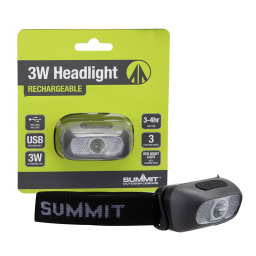 Headlight 3W Rechargable USB Adjustable USB Red Night Vision, Red Flash Black