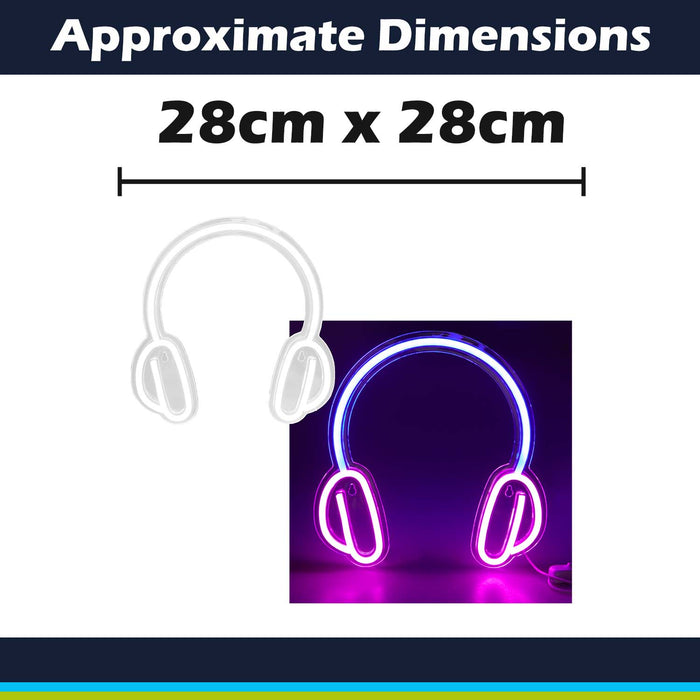 Headphone Mancave Neon Light USB Powered Multi - 28cm x 28cm