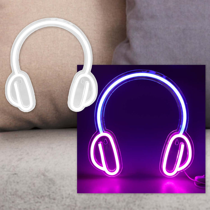 Headphone Mancave Neon Light USB Powered Multi - 28cm x 28cm