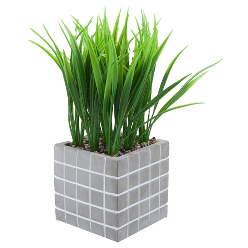 Artificial Plant Pot Grass Modern Cement Pot with Artificial 22 x 11cm Grey