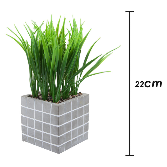 Artificial Plant Pot Grass Modern Cement Pot with Artificial 22 x 11cm Grey