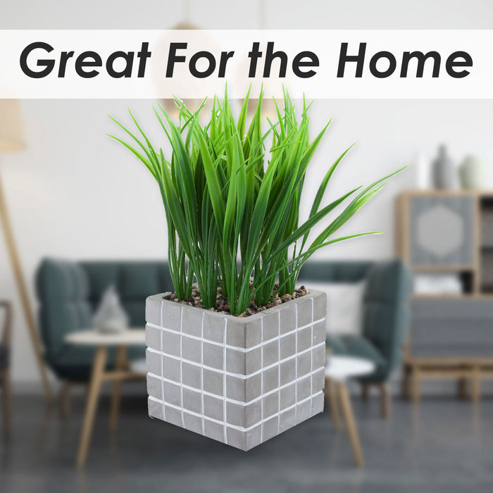 Artificial Plant Pot Grass Modern Cement Pot with Artificial 22 x 11cm Grey