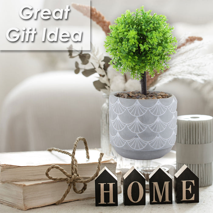 Artificial Plant Pot Topiary Tree Modern Cement Pot Artificial 20 x 9cm Grey