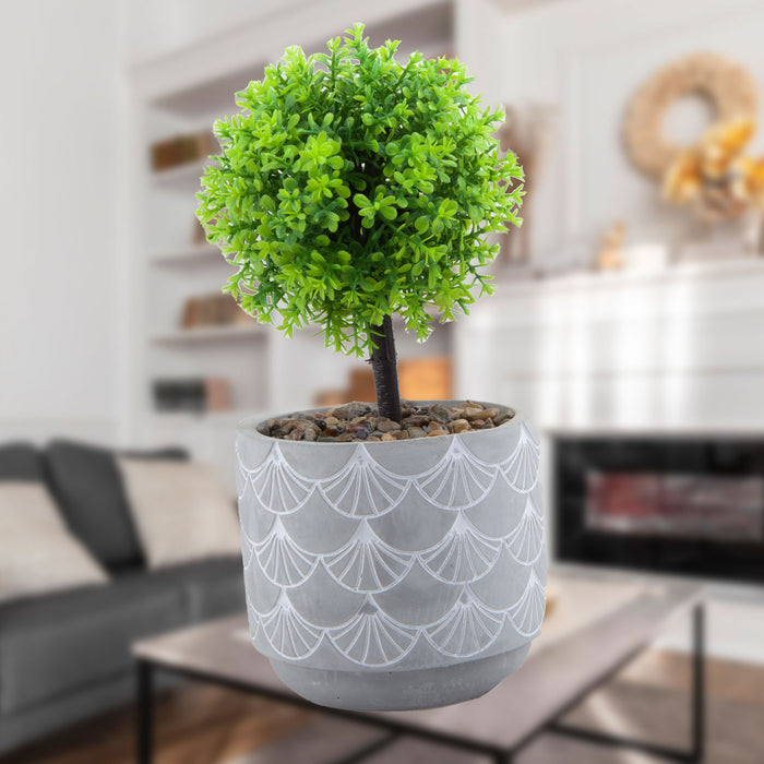 Artificial Plant Pot Topiary Tree Modern Cement Pot Artificial 20 x 9cm Grey