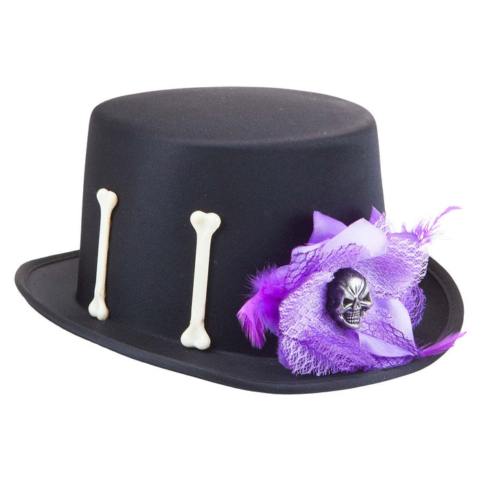 Top Hat Voodoo Bone Fancey Dress Hat Halloween Party, Trick or Treat 32cm Black