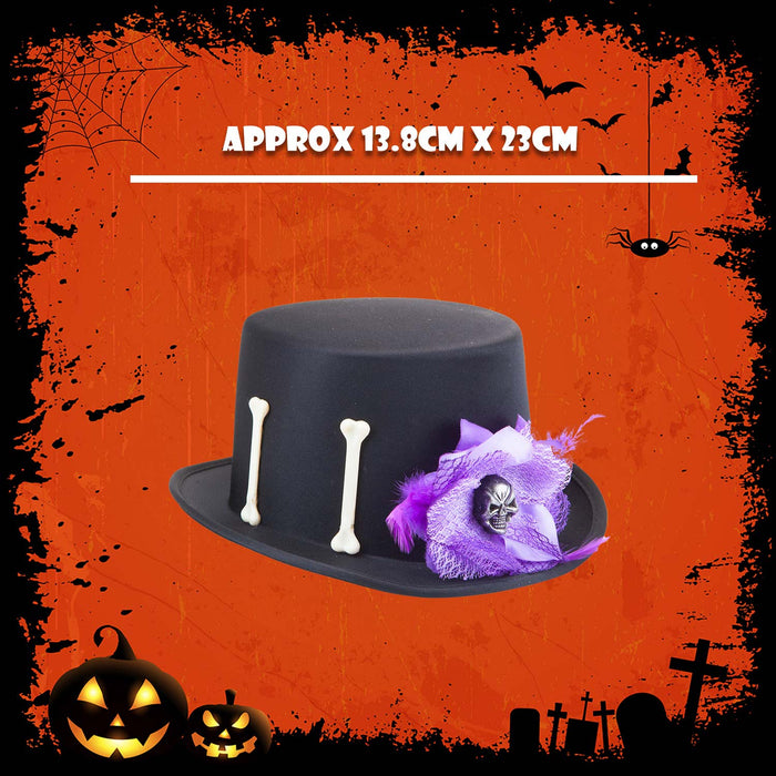 Top Hat Voodoo Bone Fancey Dress Hat Halloween Party, Trick or Treat 32cm Black