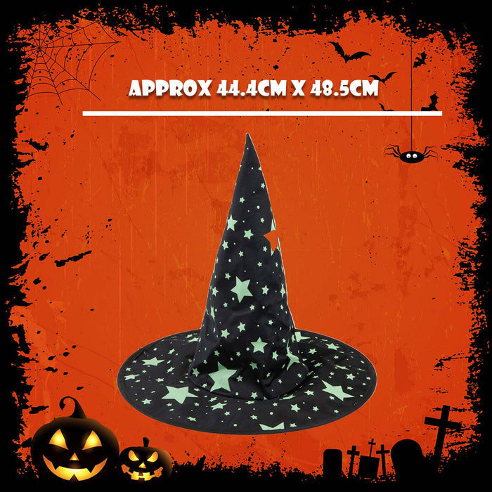 Halloween Witch Hat Glow in the Dark Hallows Party, Trick or Treat 44.4cm Black