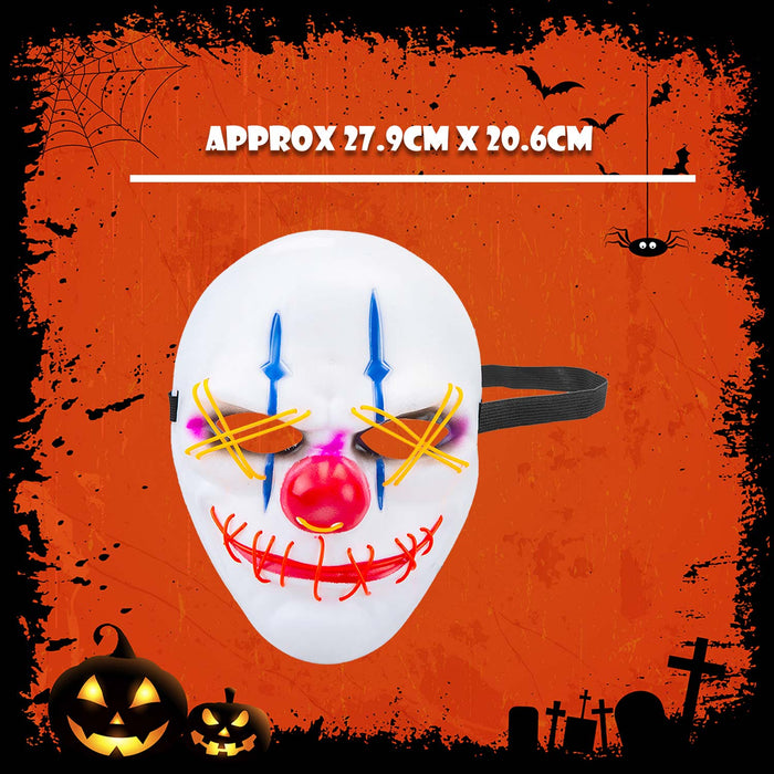 Halloween Clown Mask Neon Lit 3 Mode Mask Trick or Treat Party 27.9cm White