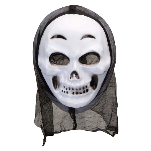 Halloweeen White Skull Mask with Hood Halloween Party, Trick or Treat 34cm White