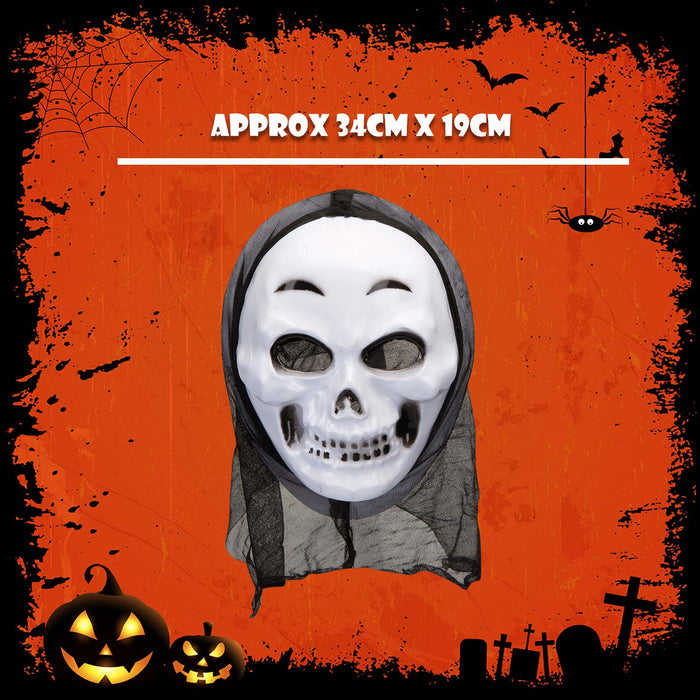 Halloweeen White Skull Mask with Hood Halloween Party, Trick or Treat 34cm White