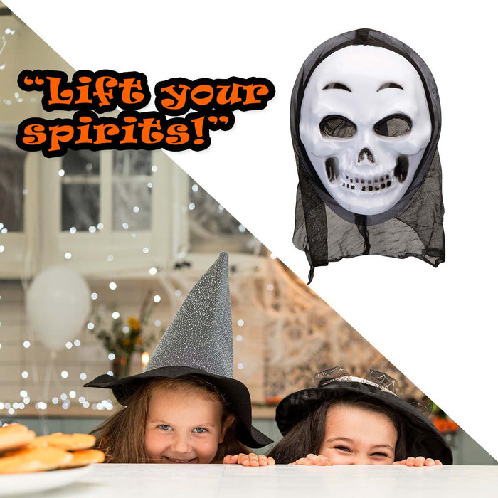 Halloweeen White Skull Mask with Hood Halloween Party, Trick or Treat 34cm White