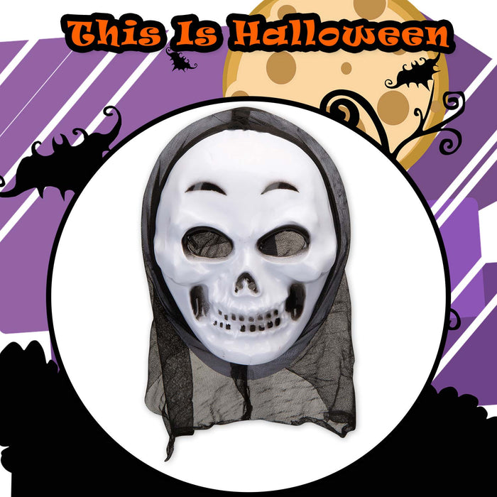 Halloweeen White Skull Mask with Hood Halloween Party, Trick or Treat 34cm White