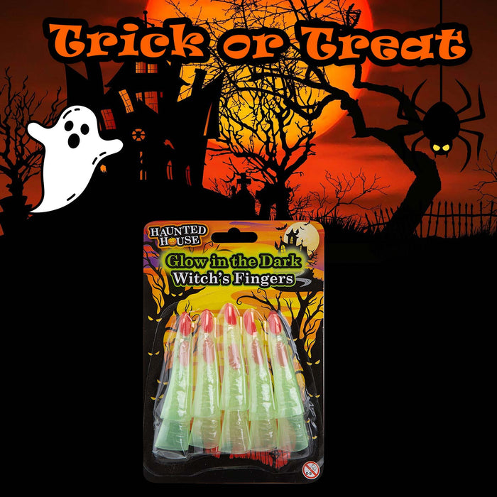 Witch Finger Toppers Glow in the Dark Props Trick or Treat Party 10cm Green