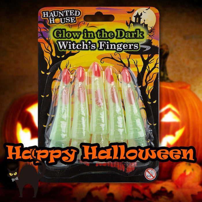 Witch Finger Toppers Glow in the Dark Props Trick or Treat Party 10cm Green