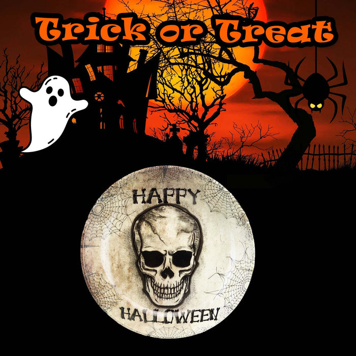 Halloween Skull Bowl Round Dish Party, Trick or Treat White