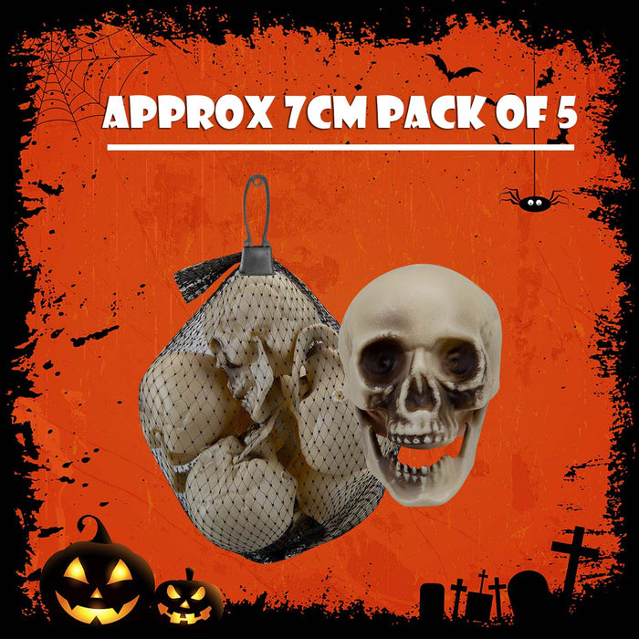 Halloween Skulls Decoration Pack Trick or Treat Party 7cm 5 Pack White