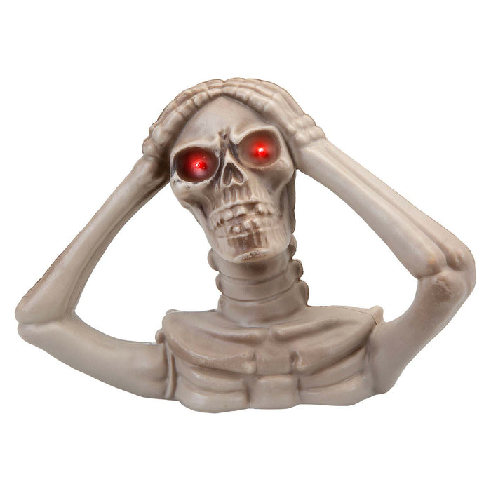 Halloween Skeleton Bust LED Eyes - Hands on Head Trick or Treat Party 18cm White