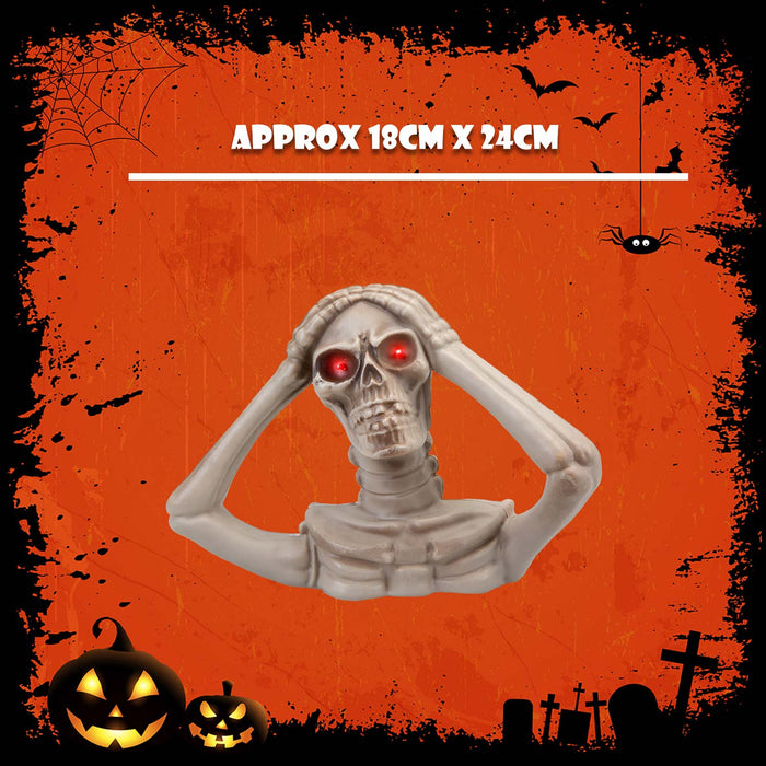 Halloween Skeleton Bust LED Eyes - Hands on Head Trick or Treat Party 18cm White