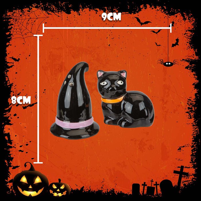 Halloween Hat & Cat Cruet Set Decoration | Party Accessories | Black