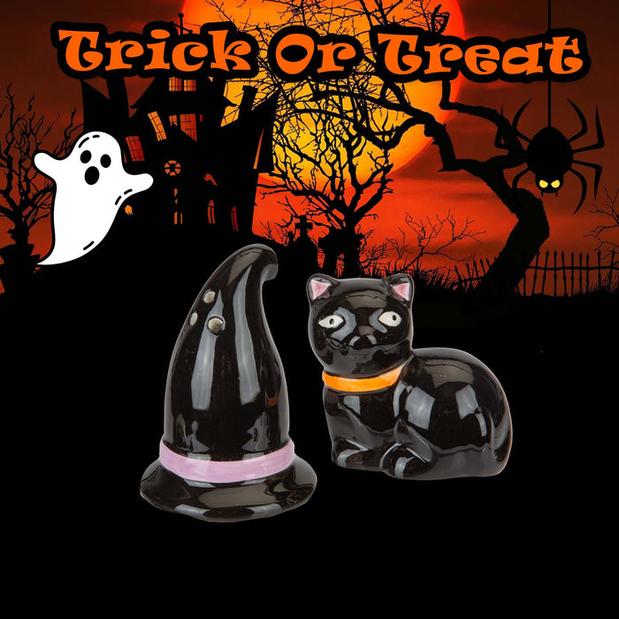 Halloween Hat & Cat Cruet Set Decoration | Party Accessories | Black
