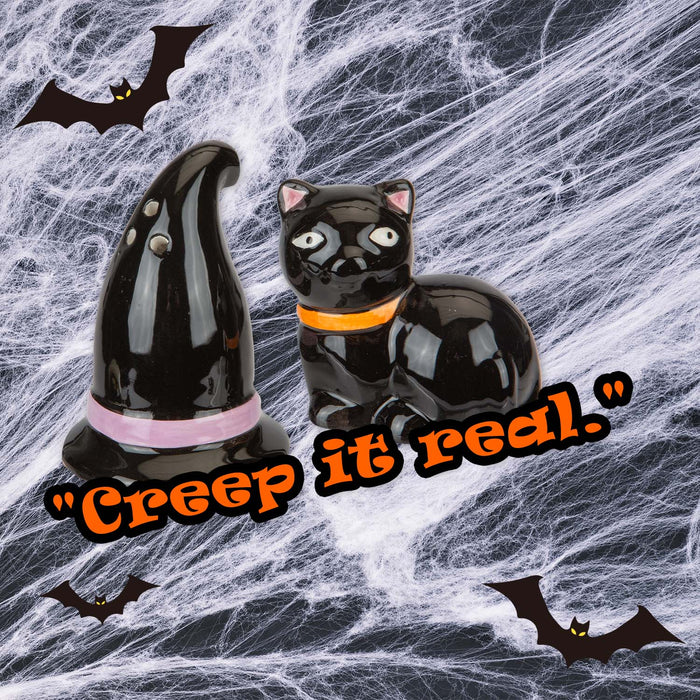 Halloween Hat & Cat Cruet Set Decoration | Party Accessories | Black