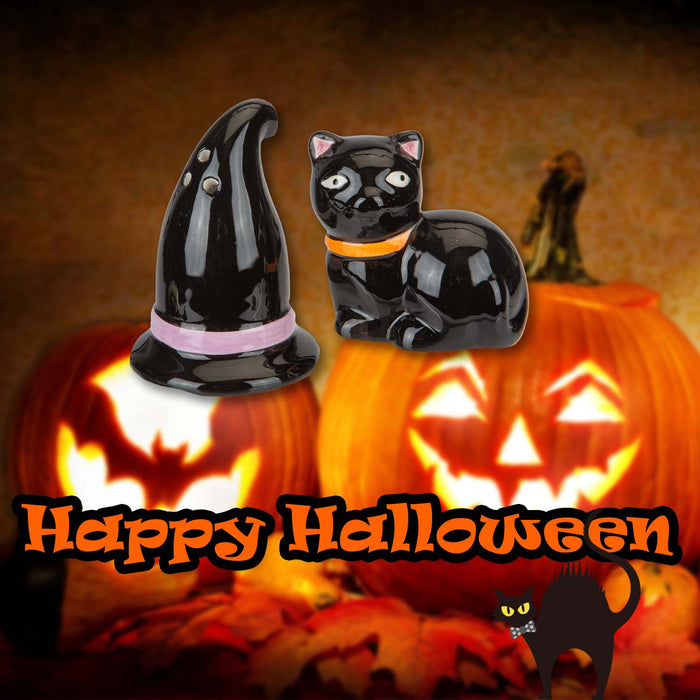 Halloween Hat & Cat Cruet Set Decoration | Party Accessories | Black