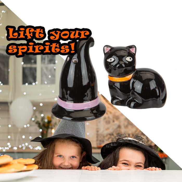 Halloween Hat & Cat Cruet Set Decoration | Party Accessories | Black