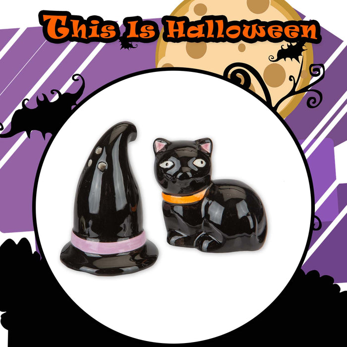 Halloween Hat & Cat Cruet Set Decoration | Party Accessories | Black