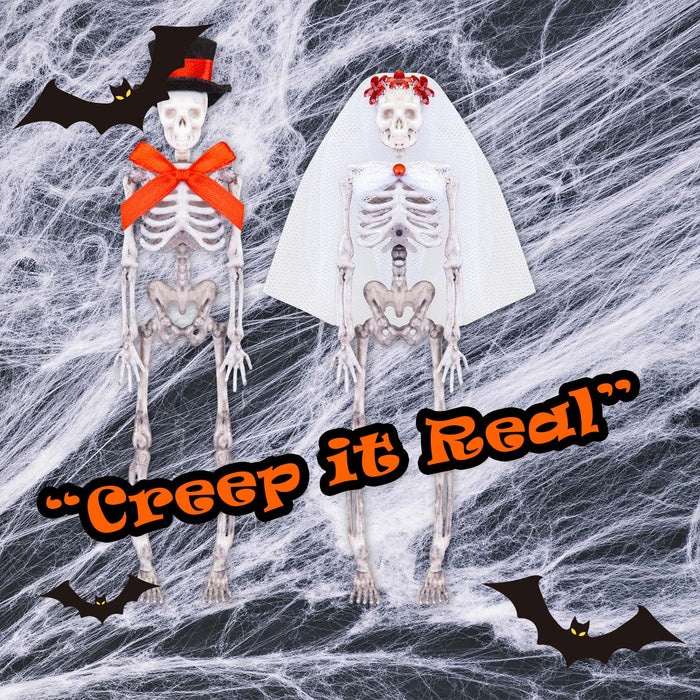 Halloween Skeleton Couple Decoration Set of 2 Trick or Treat Party 17cm White