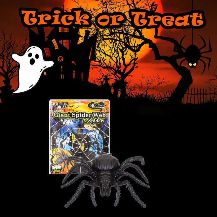 Giant Halloween Spider Web with Spider Decoration Trick or Treat 5ft/154cm White