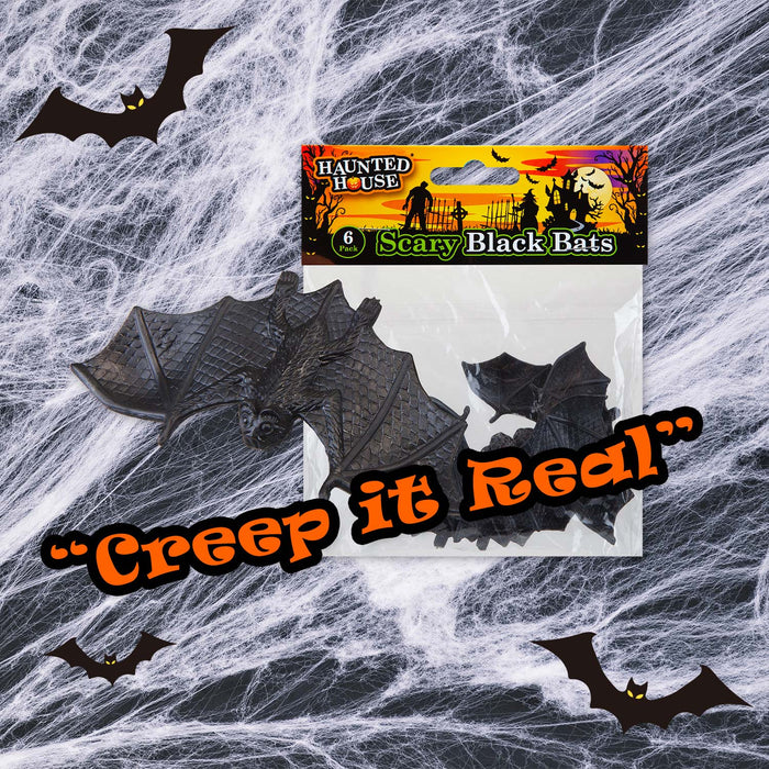 Halloween Black Bats Props and Decorations Trick or Treat Party Pack of 6 Black