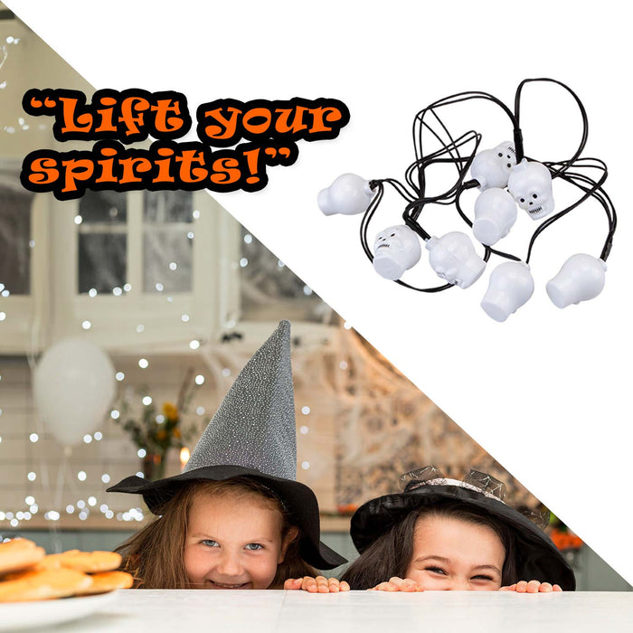 Halloween Skull Lights LED Set of 8 Trick or Treat Party Set of 8 White Skull