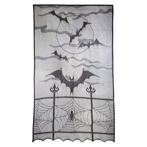 Halloween Door Curtain with Bats Design Trick or Treat Party 213cm x 102cm White