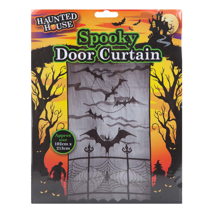 Halloween Door Curtain with Bats Design Trick or Treat Party 213cm x 102cm White