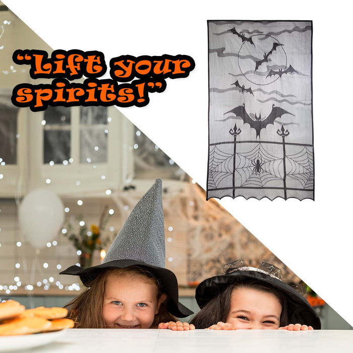 Halloween Door Curtain with Bats Design Trick or Treat Party 213cm x 102cm White