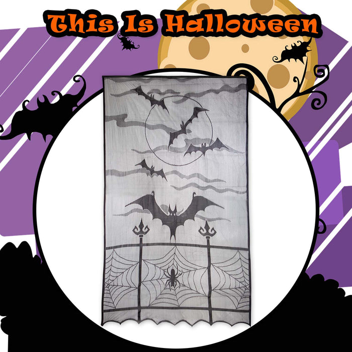 Halloween Door Curtain with Bats Design Trick or Treat Party 213cm x 102cm White