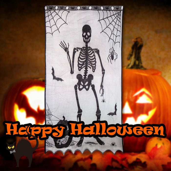 Halloween Door Curtain Skeleton Design Trick or Treat Party 213cm x 102cm White