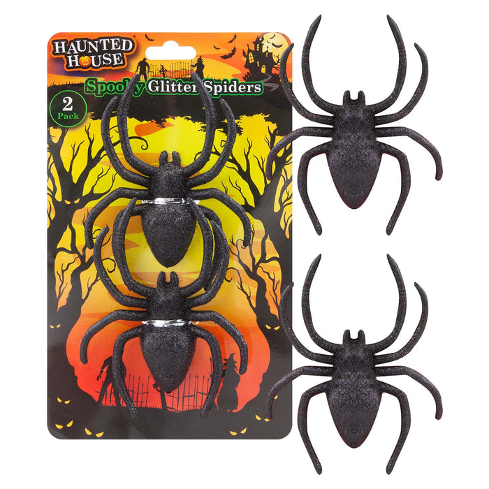 Halloween Spiders Decoration Trick or Treat 14cm x 10cm Black Glitter
