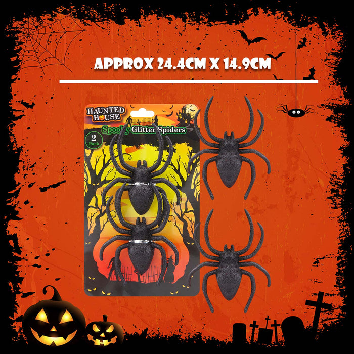 Halloween Spiders Decoration Trick or Treat 14cm x 10cm x 2cm Black Glitter