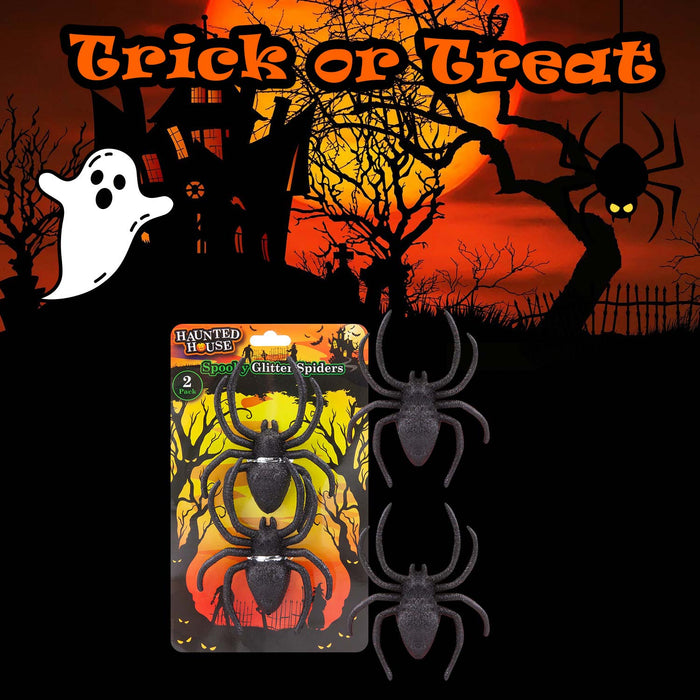 Halloween Spiders Decoration Trick or Treat 14cm x 10cm Black Glitter