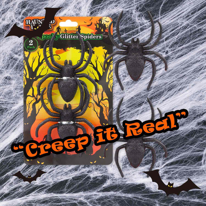 Halloween Spiders Decoration Trick or Treat 14cm x 10cm Black Glitter