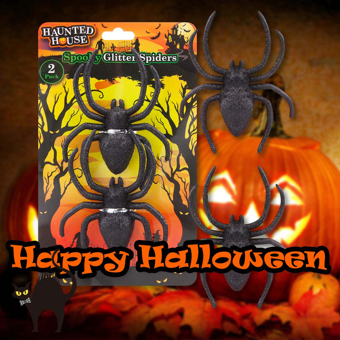Halloween Spiders Decoration Trick or Treat 14cm x 10cm Black Glitter
