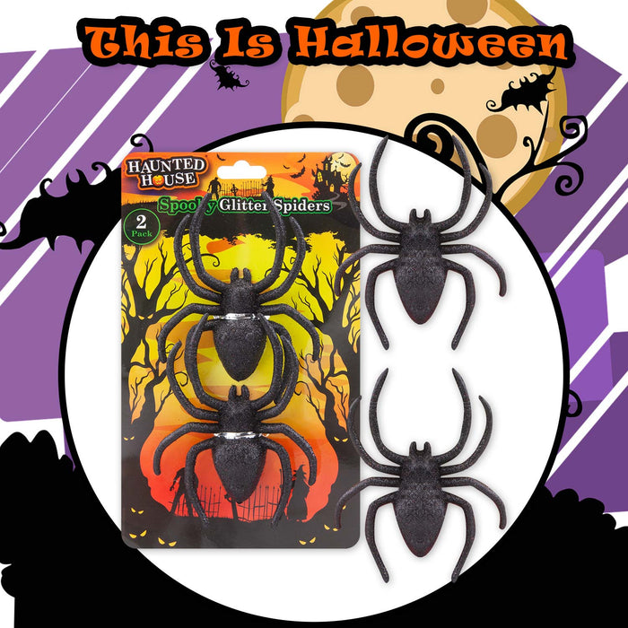 Halloween Spiders Decoration Trick or Treat 14cm x 10cm x 2cm Black Glitter