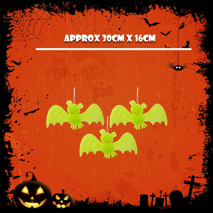 Glow in the Dark Bat Decorations Set of 3 Halloween Party, Trick or Treat  Green