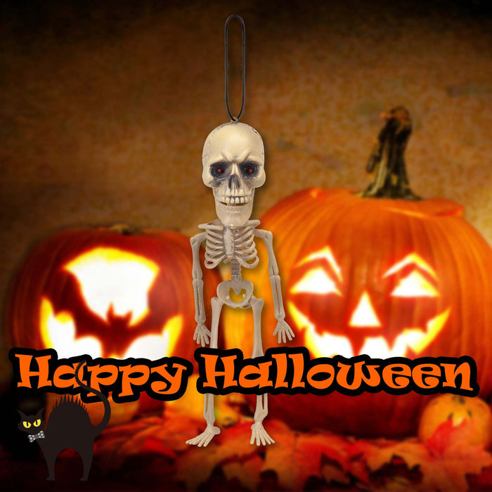 Halloween Skeleton Decoration Big Head, Red LED Eyes Trick or Treat Party White