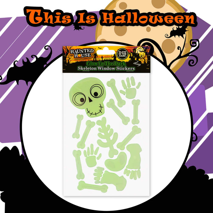 Halloween Glow Skeleton Gel Stickers | Party Accessories | Green