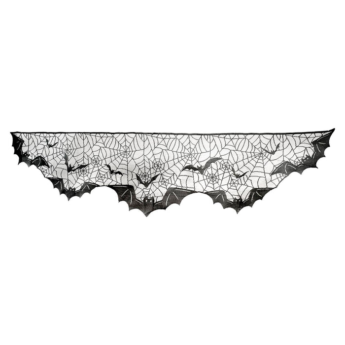 Halloween Bat Cobweb Mantel Piece Runner | Party Accessories | Black