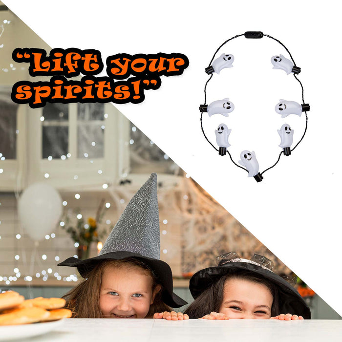 Halloween Ghost Necklace with LED Light Up Trick or Treat Party White